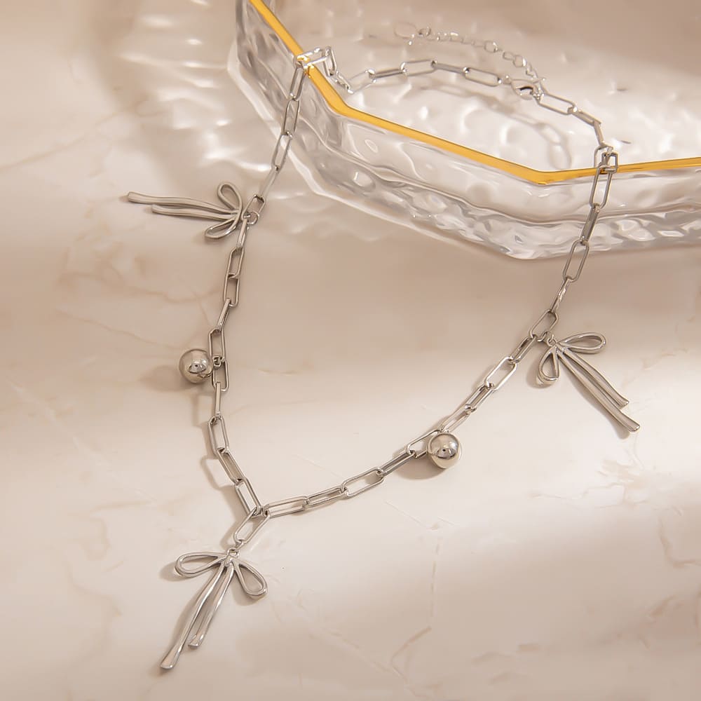 Bridal Party Necklace Gift – Minimalist Bow & Beaded Cross Pendant DIY Necklace