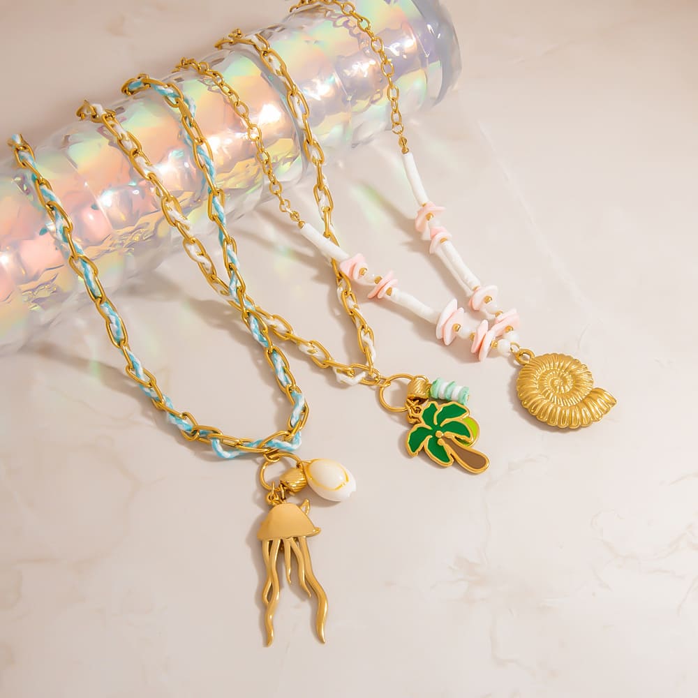 Discount Gold Necklaces – Bold Ocean Creature Pendant with Braided Cord