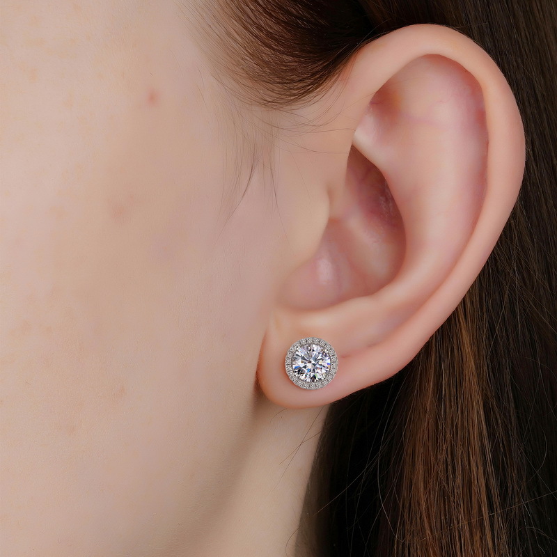 1ct Moissanite Stud Earrings Unisex – S925 Silver Pavé with Colorful Gems