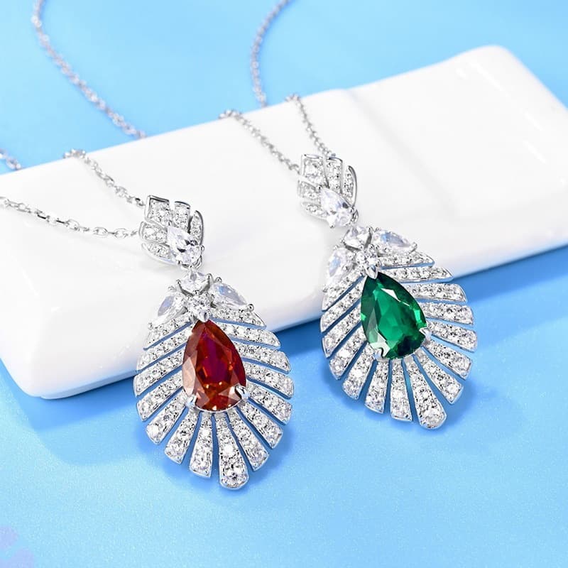 S925 Sterling Silver Red & Blue Sapphire Pendant Necklace – High Carbon Diamond Accent