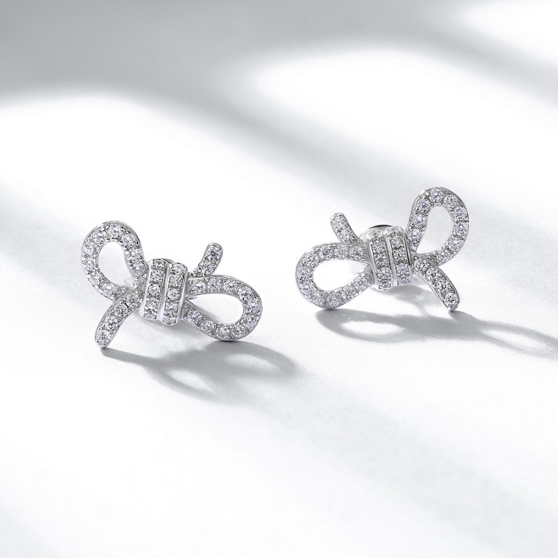 Pave Butterfly Bow Stud Earrings – S925 Silver with Sparkling Cubic Zirconia