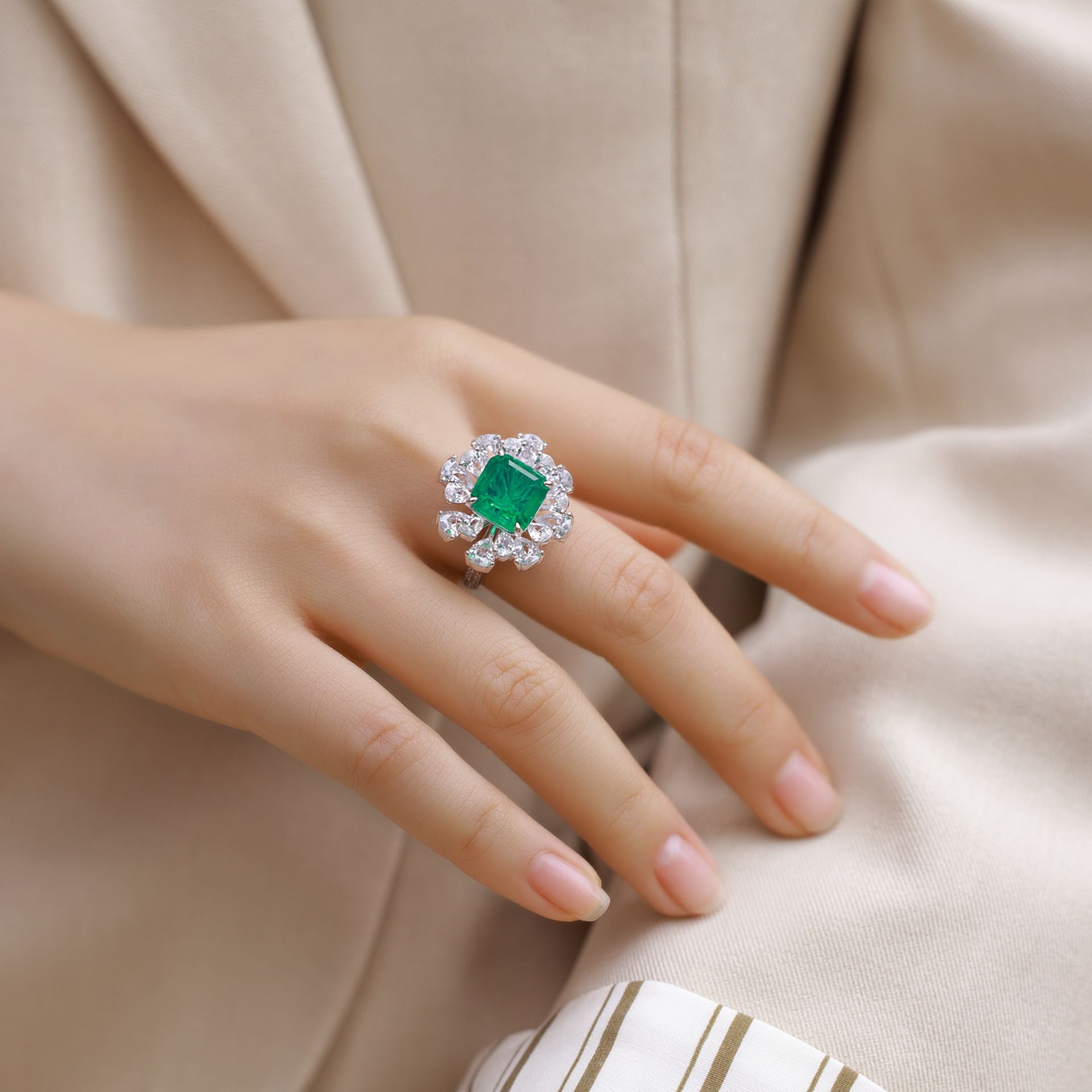 Sapphire Ring – 4.5ct Square Sapphire Sterling Silver with Lab Gemstones