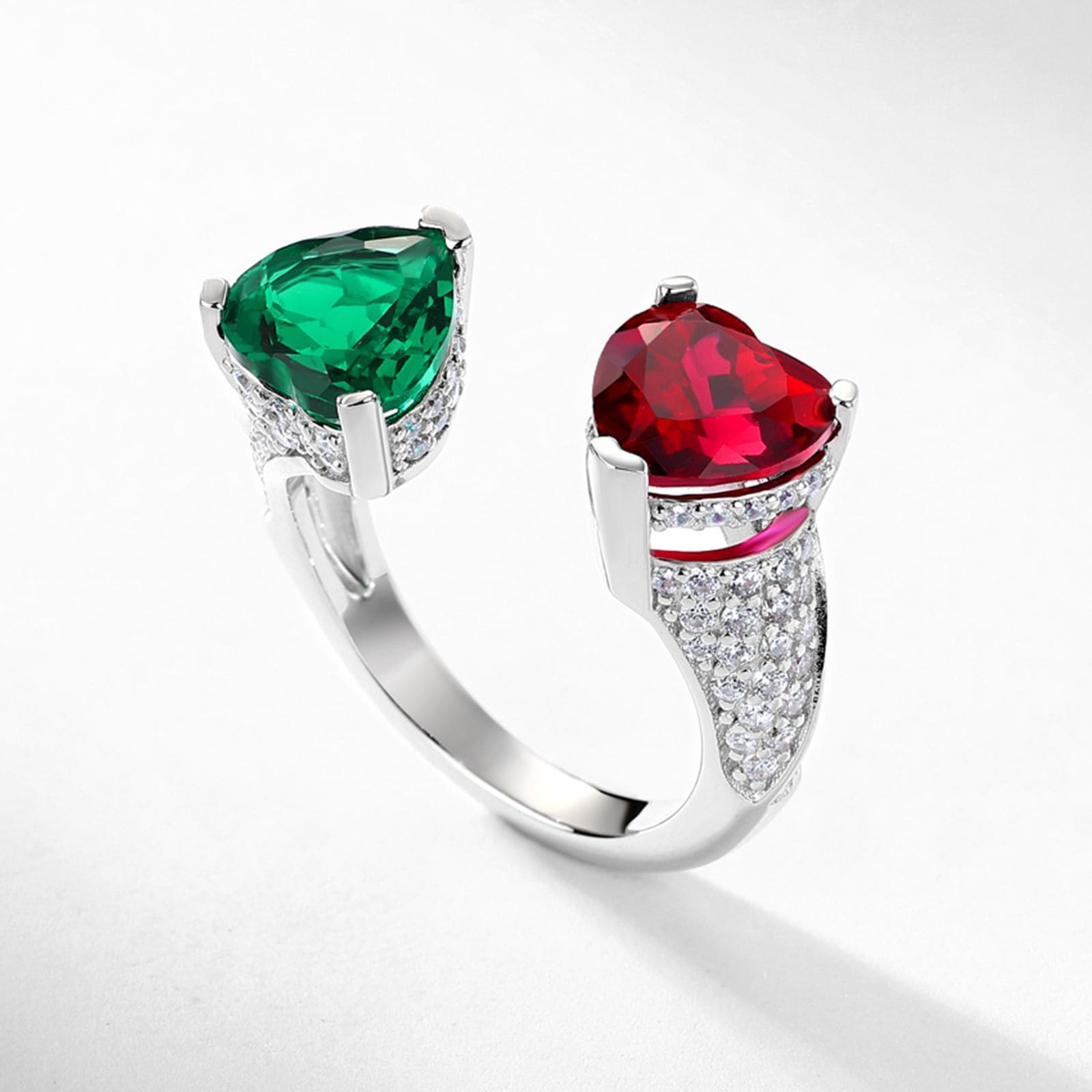 Heart-Shaped Lab Created Gemstone Ring S925 Sterling Silver Open Ruby Accent