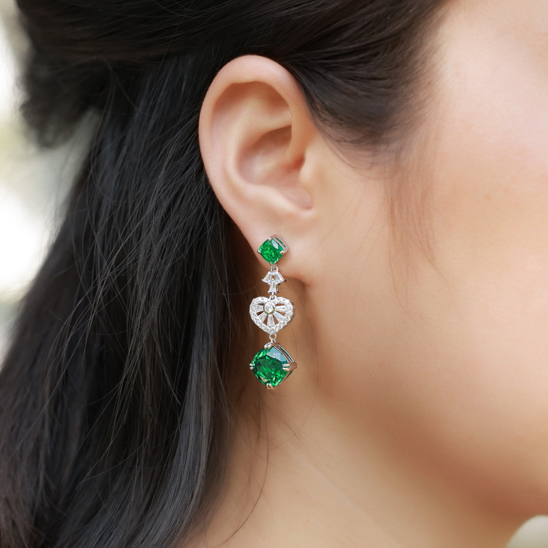 Sapphire Drop Earrings S925 Sterling Silver with Lab Created Gemstones