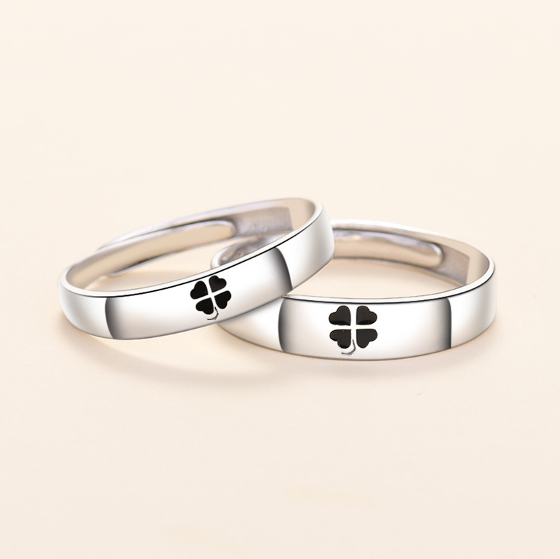 Matching Promise Rings – S925 Sterling Silver Four-Leaf Clover Couple Rings
