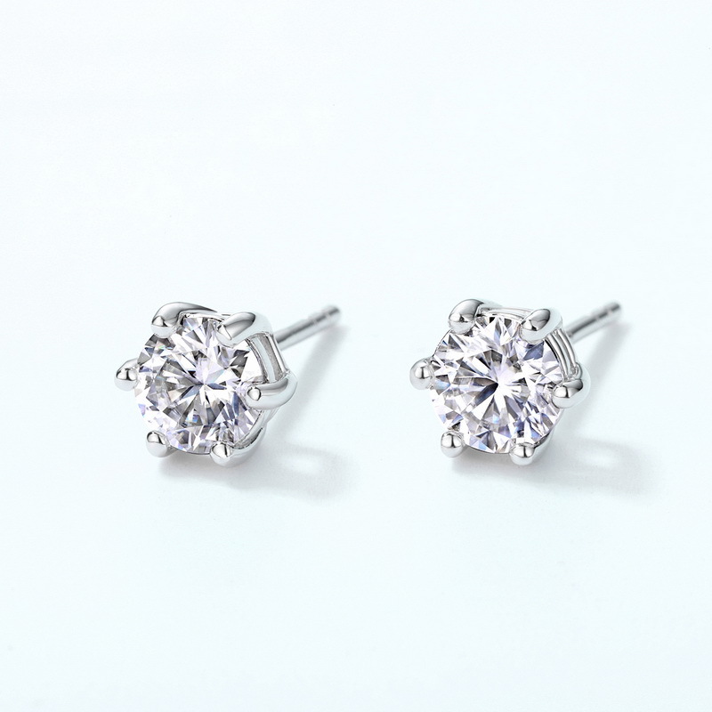Minimalist S925 Silver 6-Prong Moissanite Stud Earrings – Wholesale for Export