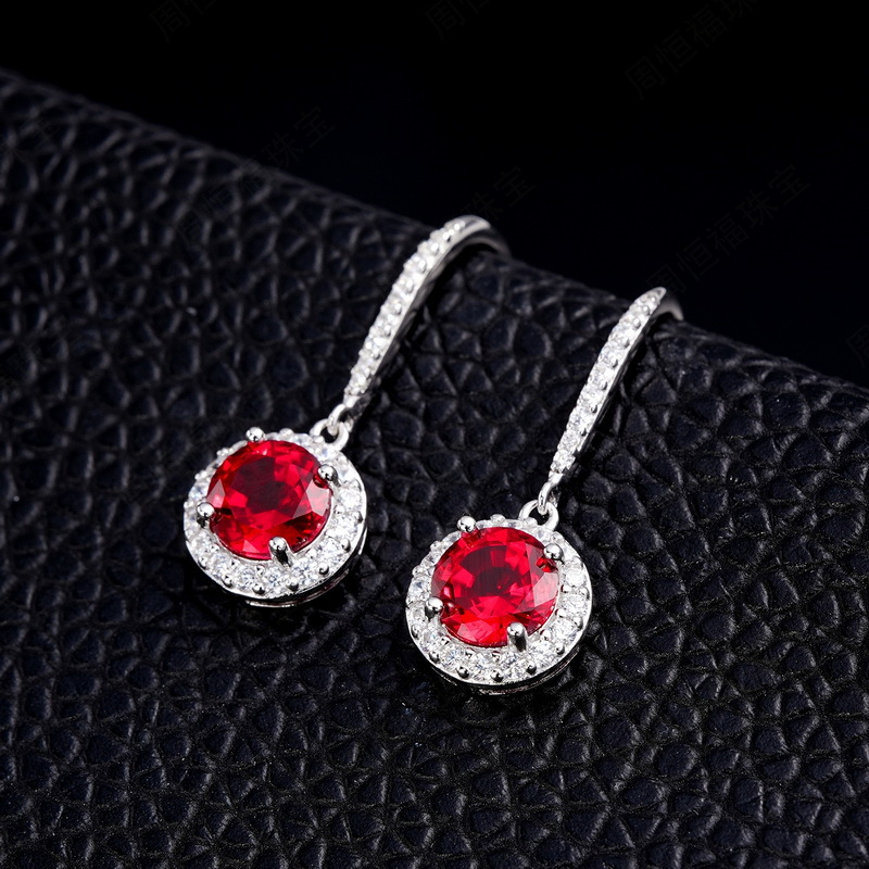 Lab-Created Ruby Dangle Earrings – S925 Silver Custom Gemstone Jewelry