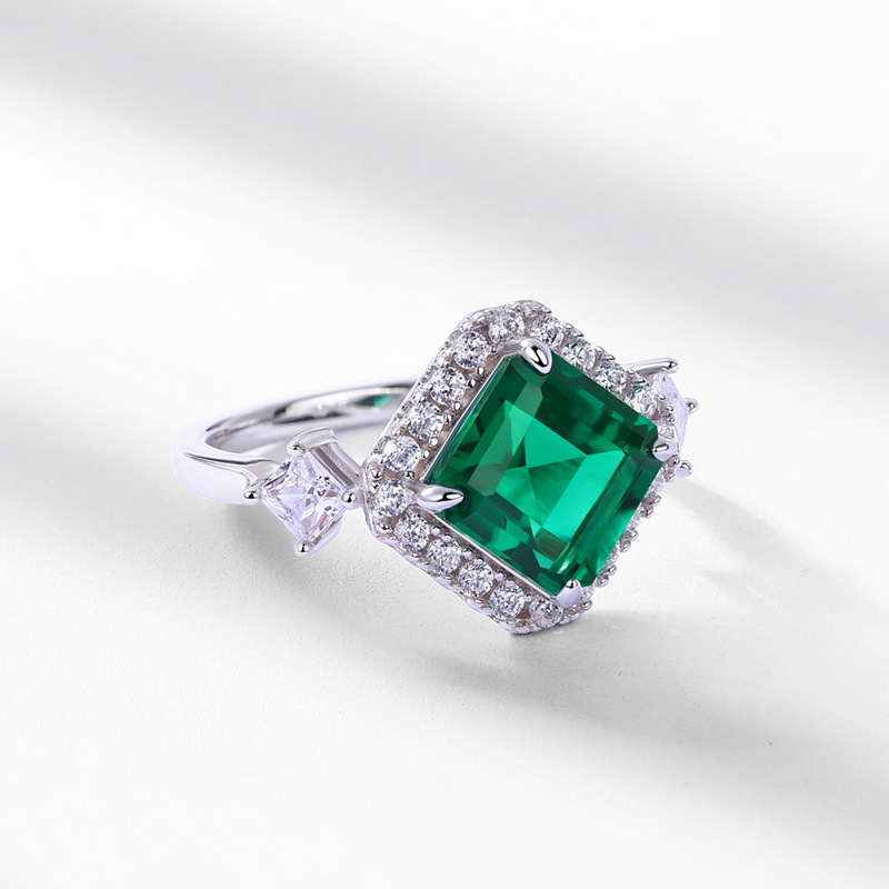 Cushion Cut Engagement Ring – Geometric Lab Created Emerald S925 Silver