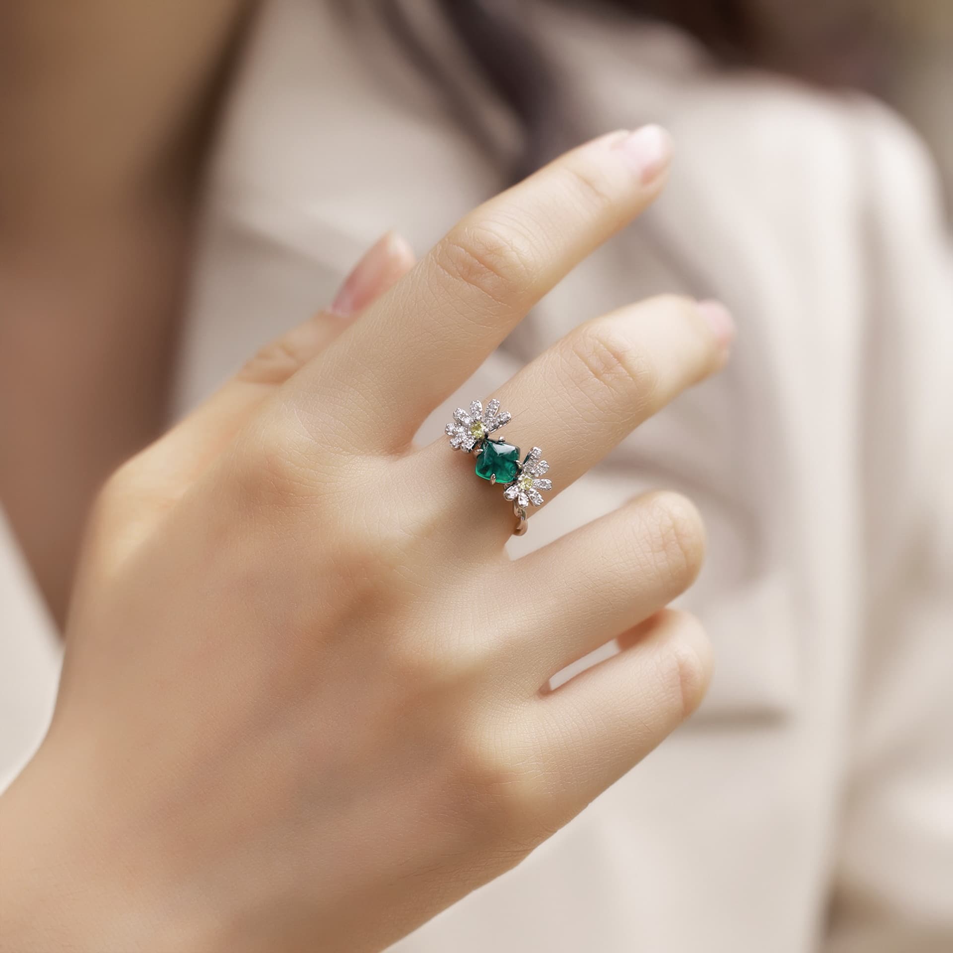 Emerald Cut Engagement Ring – Petal Vintage Lab Created Emerald S925 Silver