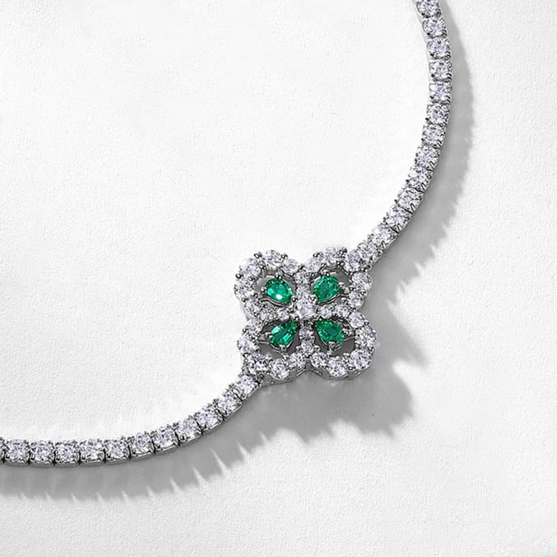 Emerald Silver Bracelet – Vintage Four-Leaf Clover S925 Jewelry