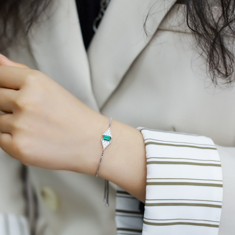 Emerald Cuff Bracelet – Geometric Lab Emerald S925 Silver Jewelry