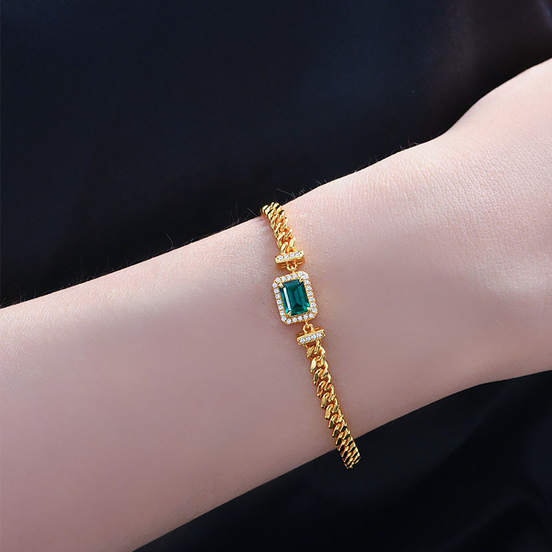 Emerald Gold Bracelet – S925 Silver with 10K Gold Lab Emeralds