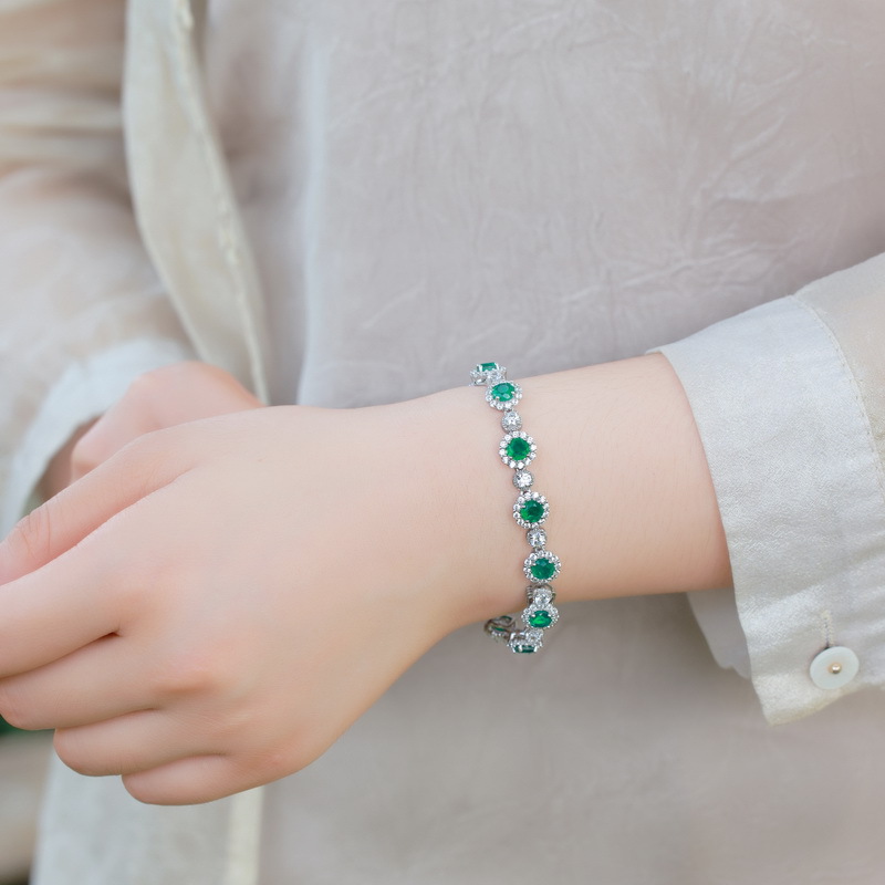 Emerald Diamond Bracelet – S925 Silver Lab Emerald Jewelry