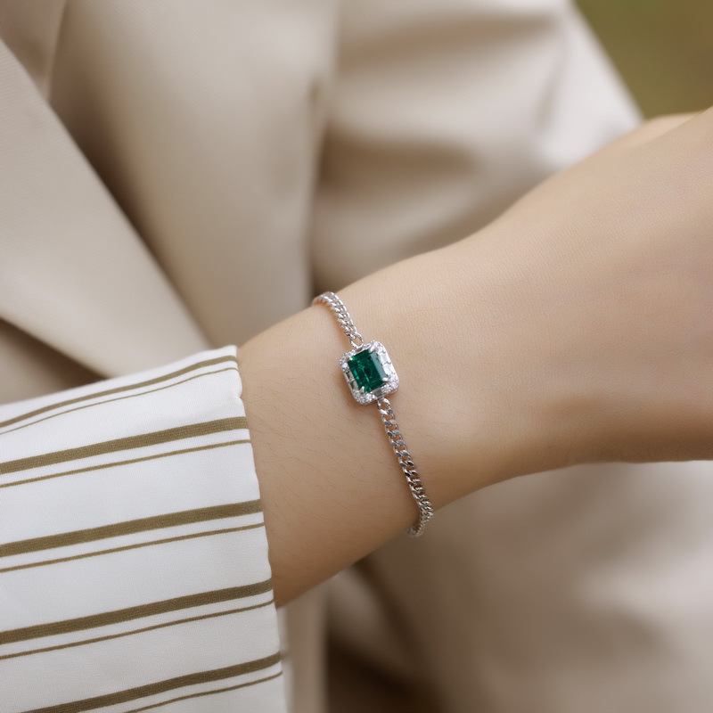 Emerald Friendship Bracelet – Geometric Lab Emerald Chain S925 Silver