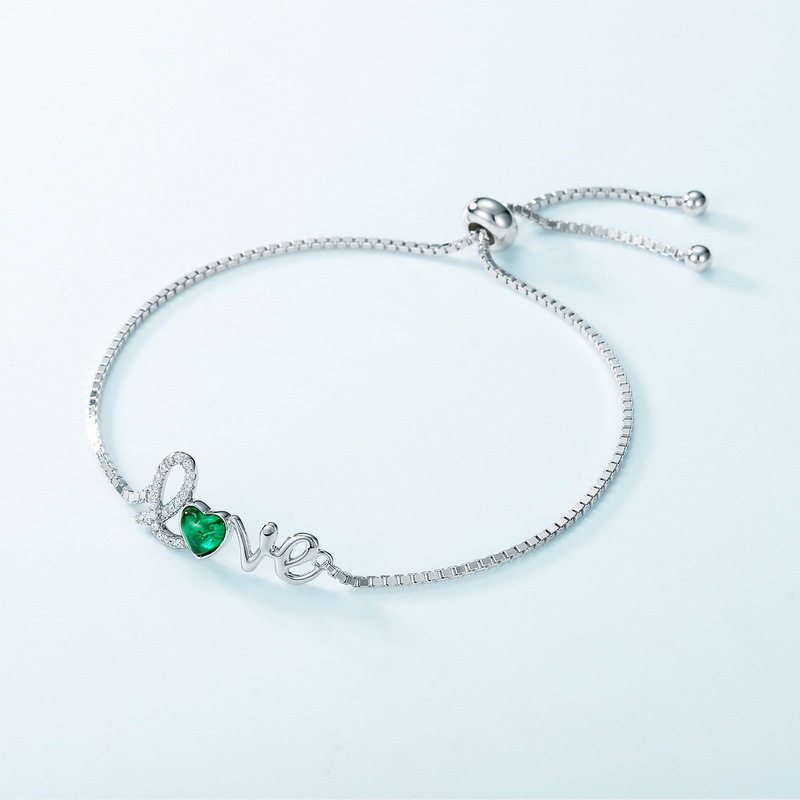 Emerald Charm Bracelet – S925 Silver Love Lab-Created Emerald Jewelry