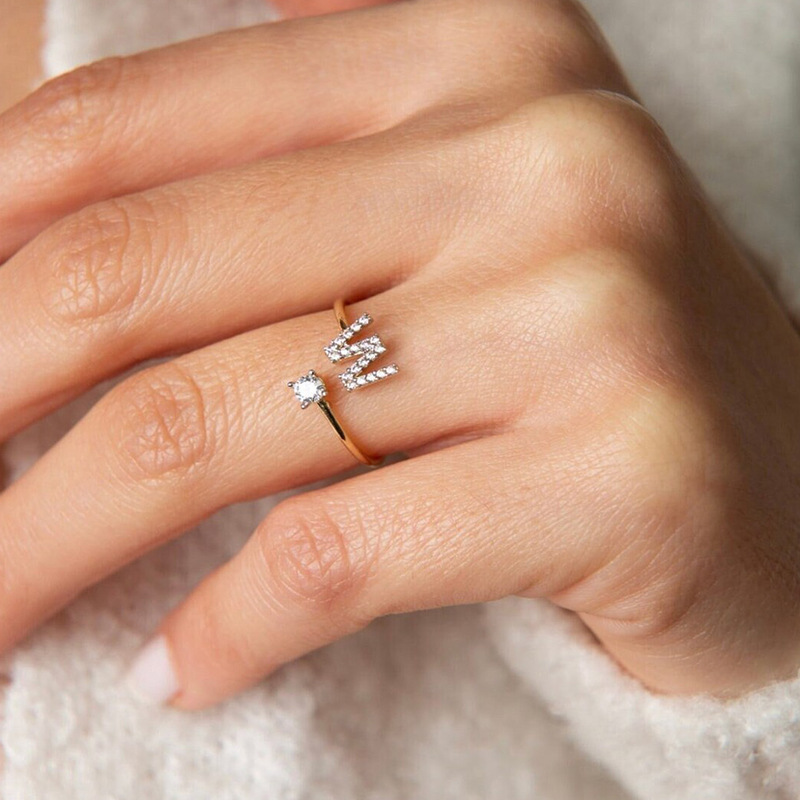 Initial Ring – Diamond-Studded Alphabet Open Ring for Women | Customizable