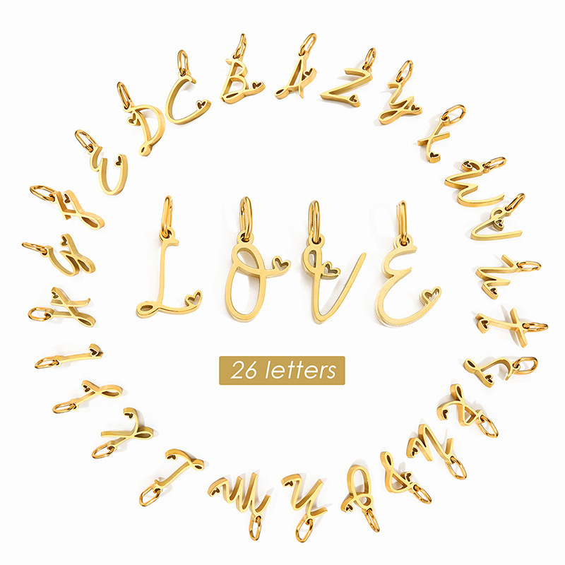 Gold Letter Charm – Stainless Steel Mirror Polished Alphabet Heart Pendant