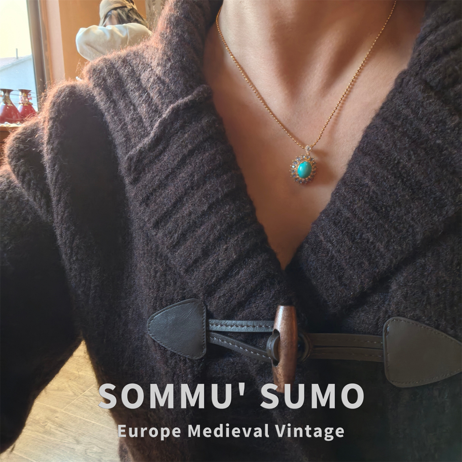 Pendant Necklace and Ring-Inspired Turquoise Vintage Jewelry Set – Necklace & Earrings