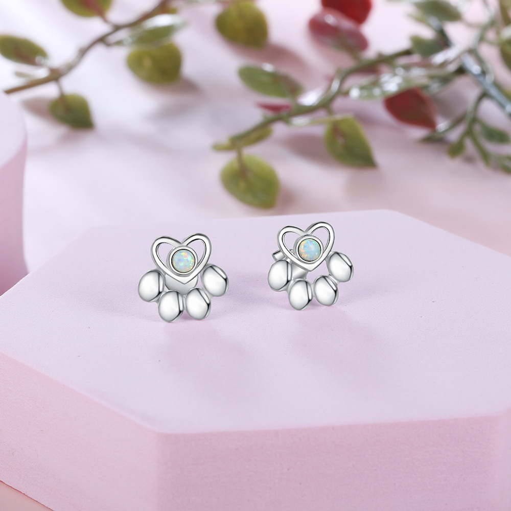 S925 Opal Earrings for Women, 13×12mm Iridescent Opal Stud Earrings