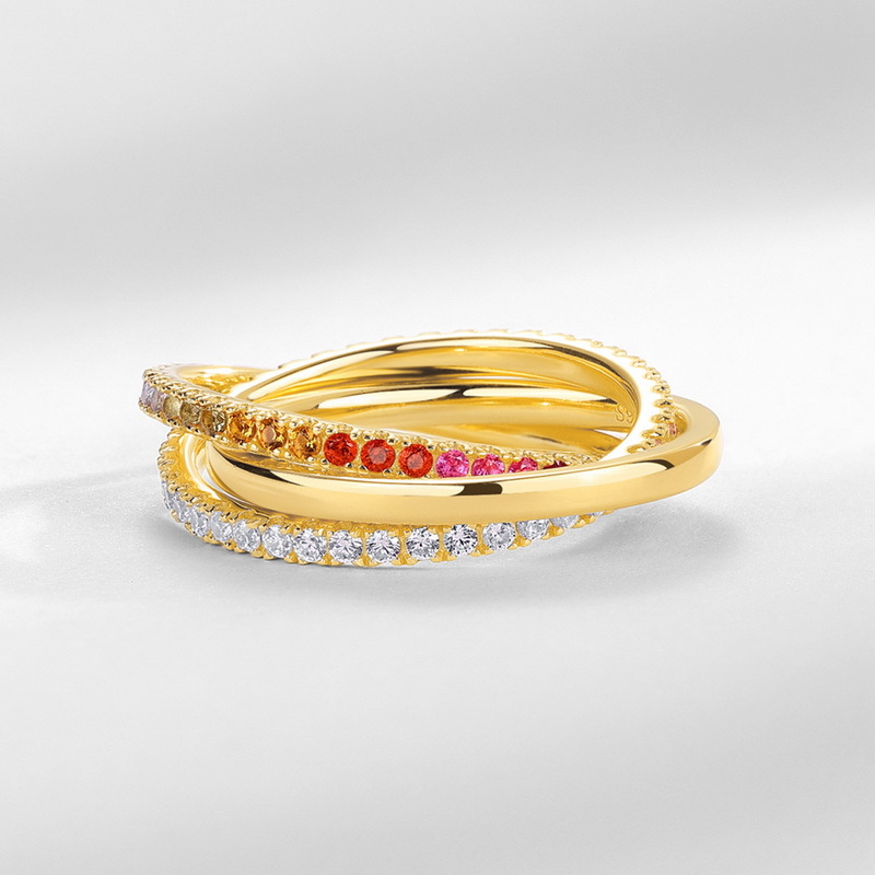 Colorful Zircon Ring-Triple Layer Intertwined Colorful Zircon Ring in 925 Sterling Silver