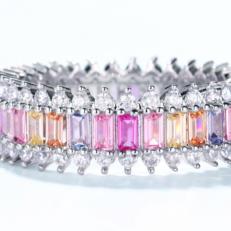 Colorful Zircon Ring – 925 Sterling Silver Single Row Eternity Band