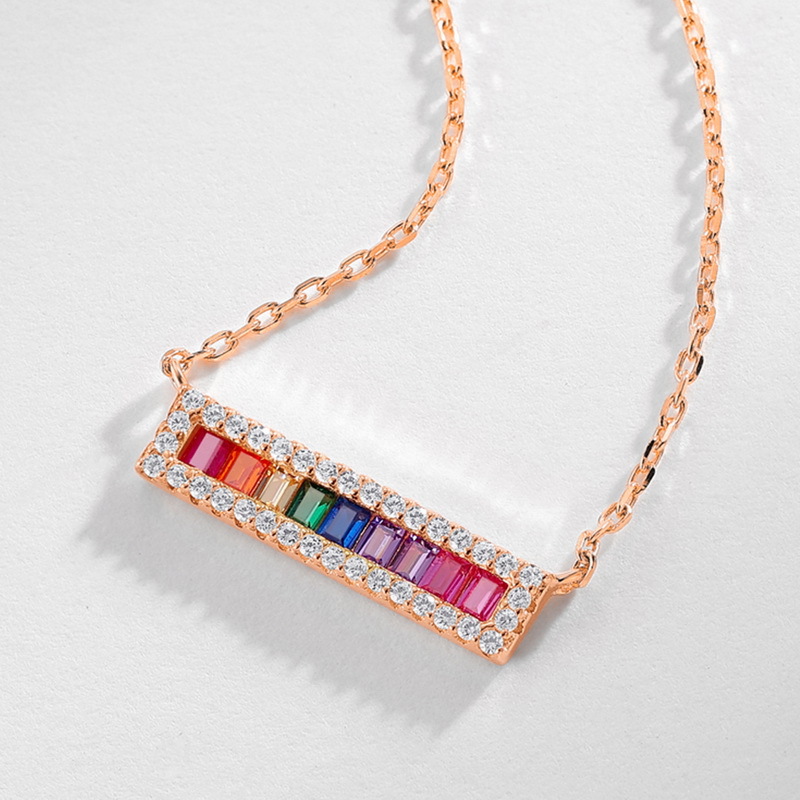Rainbow Zircon Necklace – Rose Gold Plated 925 Silver Collarbone Chain
