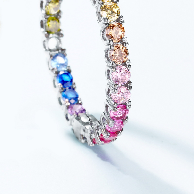 Rainbow Zircon Earrings – 925 Sterling Silver Pavé Hoop Earrings