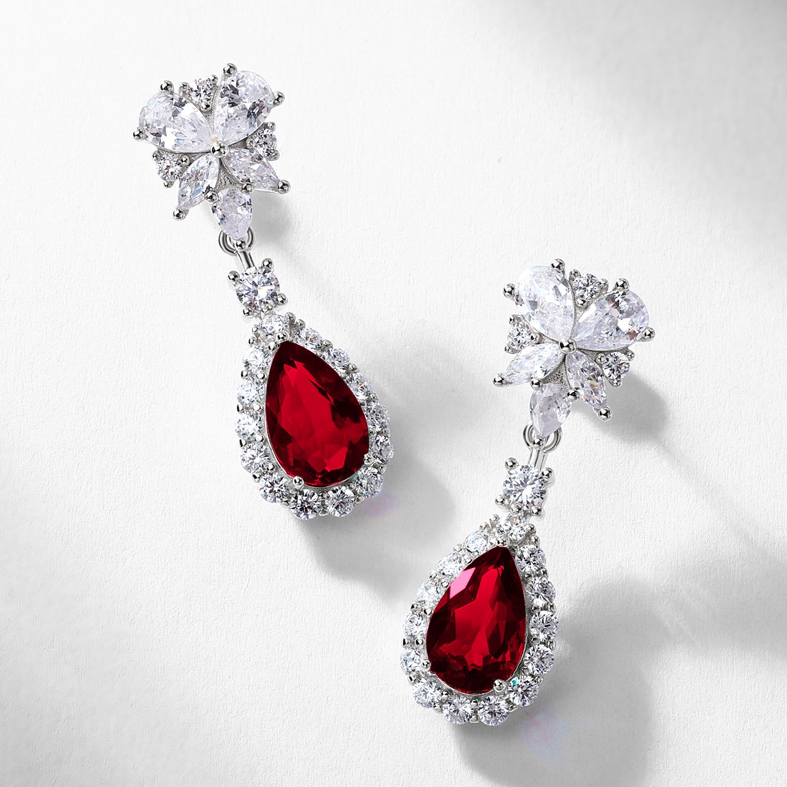 Ruby Stud Earrings – Long Drop S925 Sterling Silver Earrings for Women