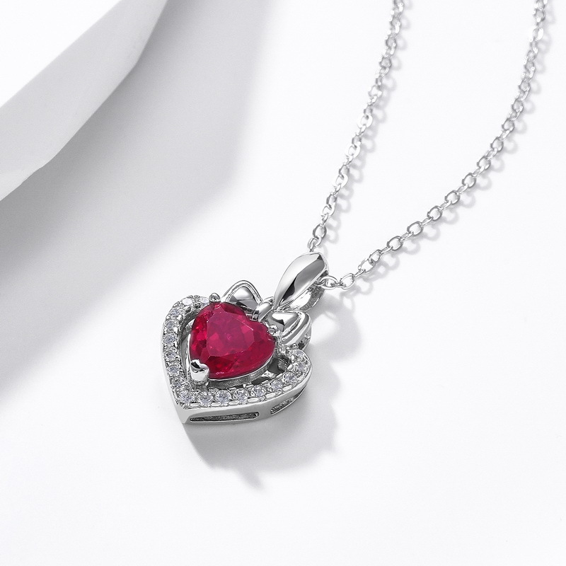 Ruby Pendant Necklace – Heart Design S925 Sterling Silver Necklace