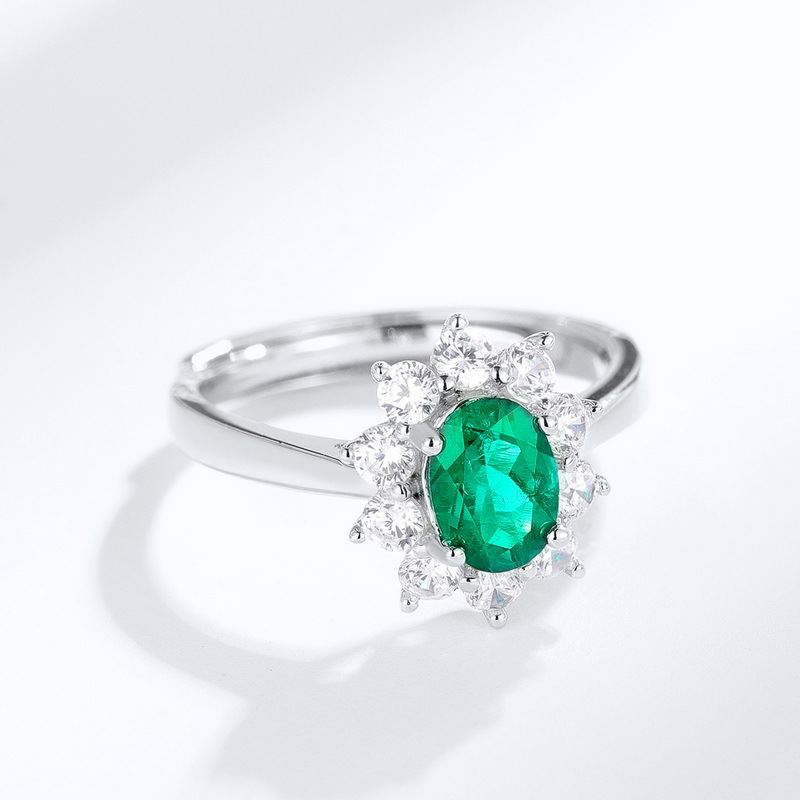 Fashion Oval Emerald Open Ring in S925 Silver | May Birthstone Jewelry