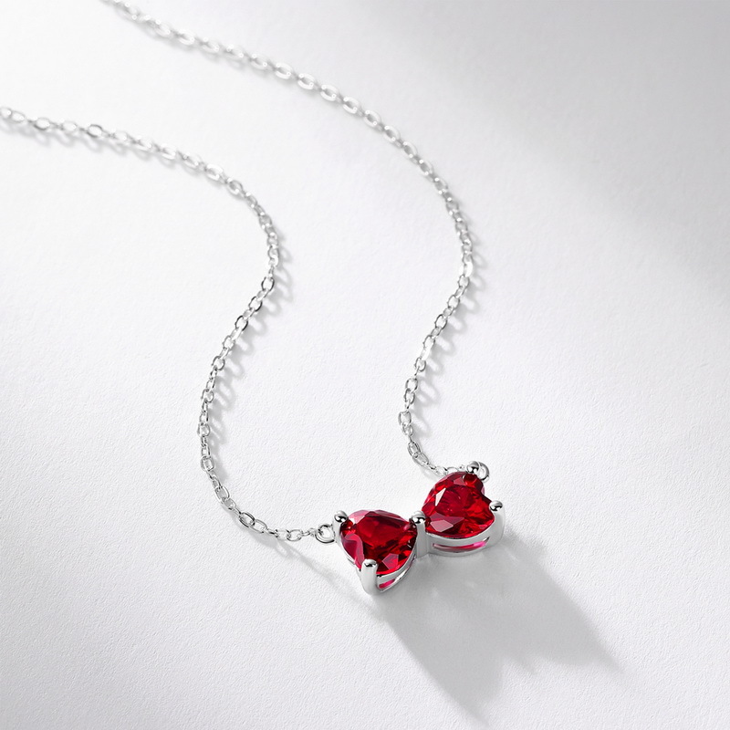 Ruby Pendant Necklace in 925 Sterling Silver Bow Design
