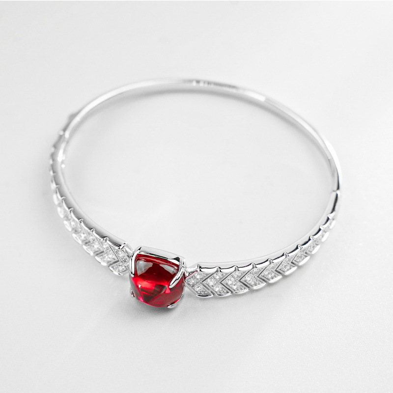 Ruby Bracelet- 925 Sterling Silver Sugarloaf Ruby Bracelet for Women