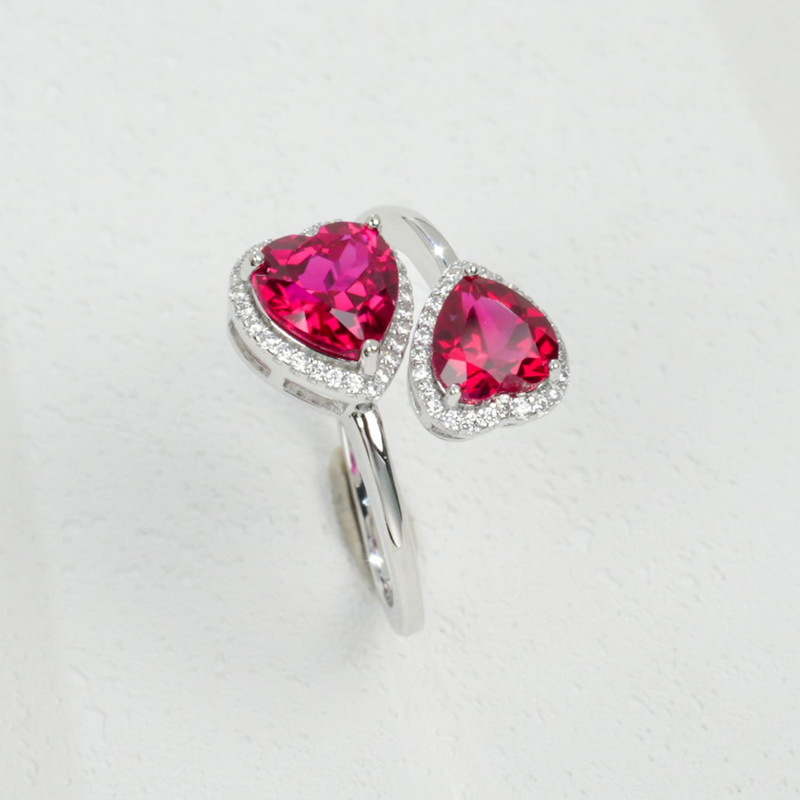 Ruby Heart Ring -925 Sterling Silver – Open Band Bezel Set Ring
