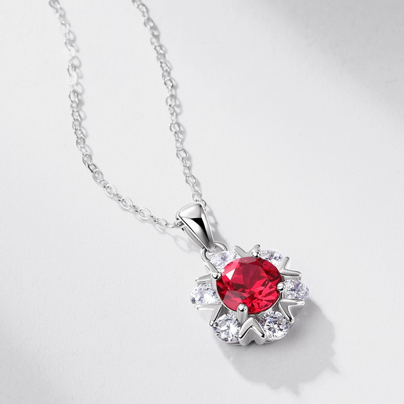 Ruby Pendant Necklace-Floral Ruby Pendant Necklace in 925 Sterling Silver