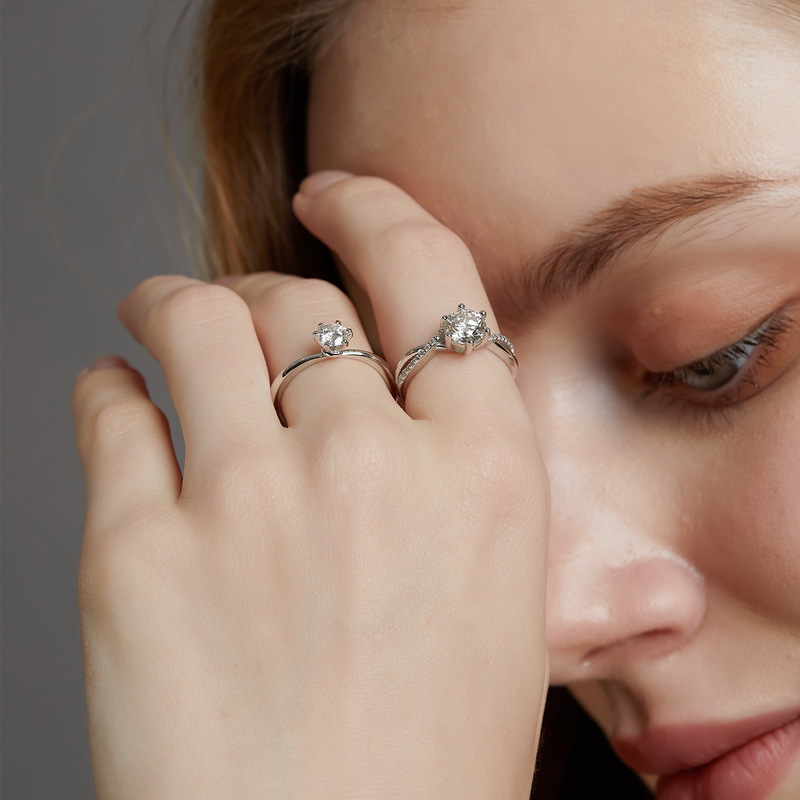 Adjustable Moissanite Ring in S925 Silver | April Birthstone Engagement Ring