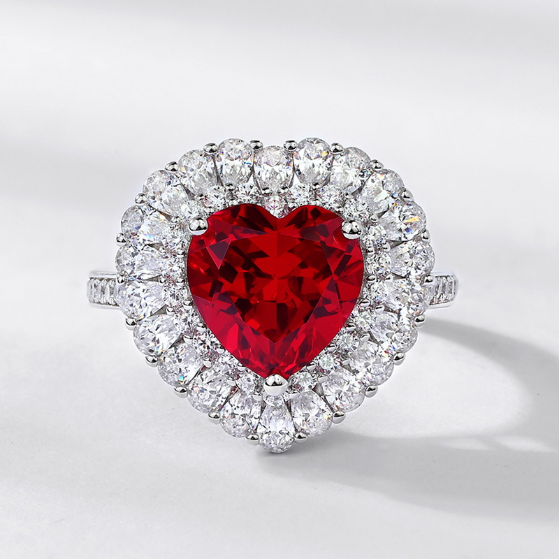 S925 Sterling Silver Adjustable Red & Blue Heart Ring