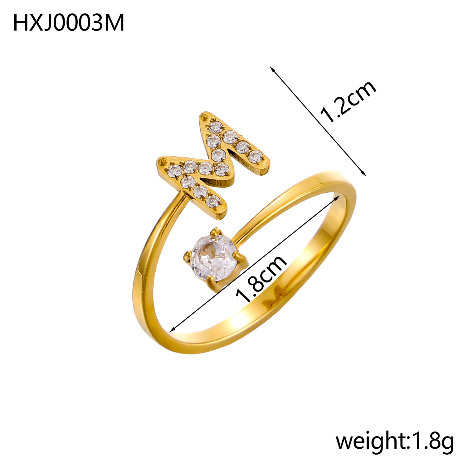 Initial Ring – Diamond-Studded Alphabet Open Ring for Women | Customizable