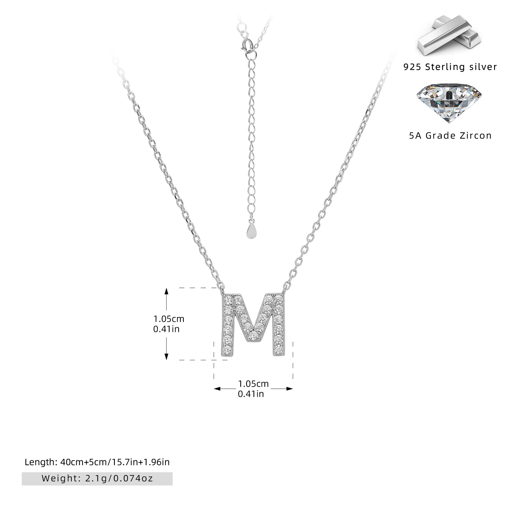Initial Necklace – S925 Sterling Silver Dainty Pave Alphabet Pendant Necklace