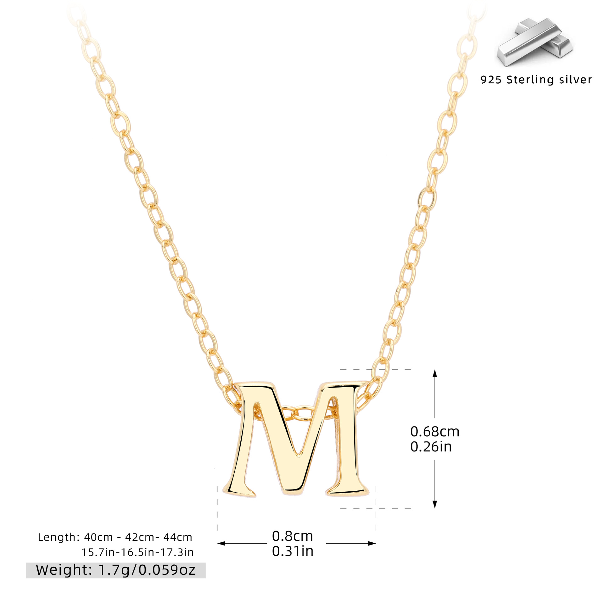 Initial Necklace – S925 Sterling Silver A–Z Alphabet Pendant Clavicle Chain