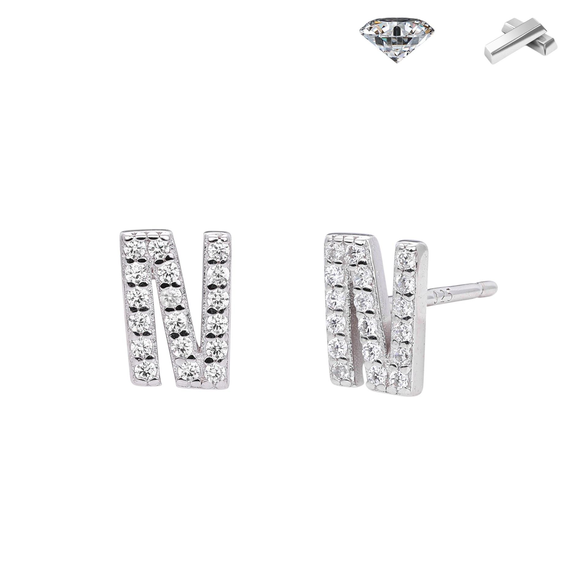 Letter Earrings – S925 Sterling Silver Alphabet Stud Earrings 