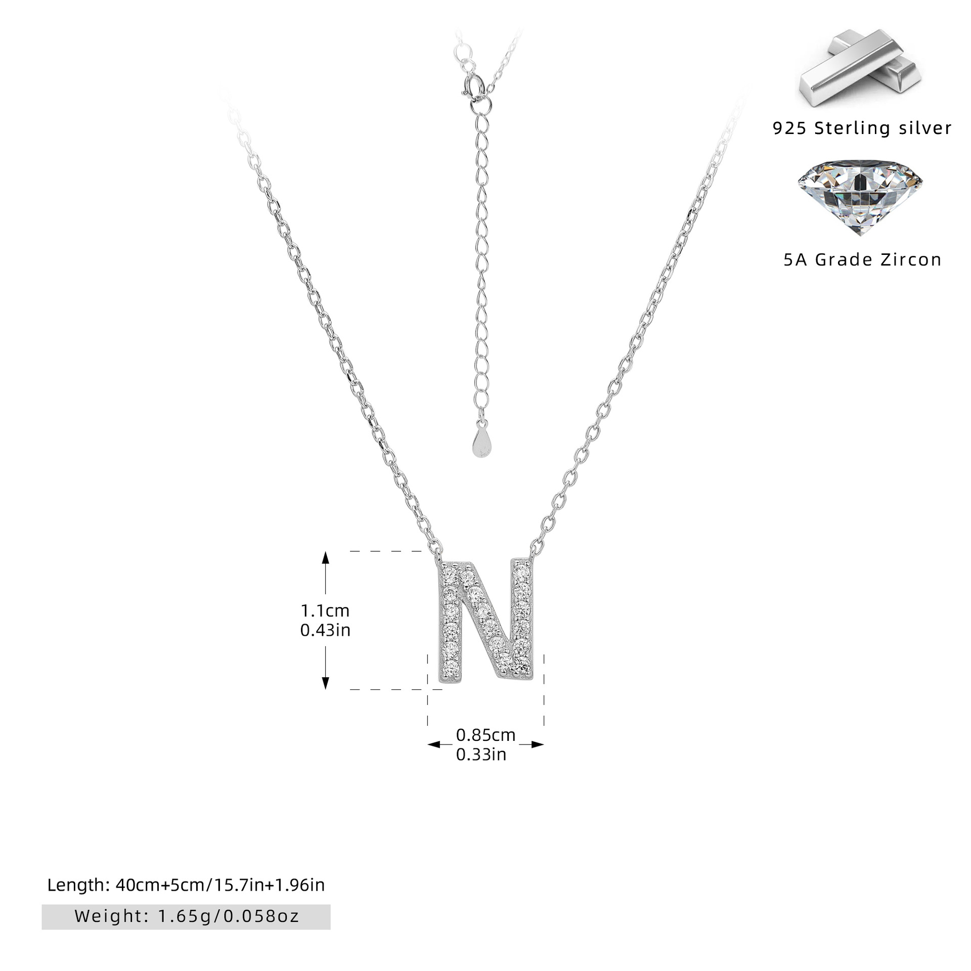 Initial Necklace – S925 Sterling Silver Dainty Pave Alphabet Pendant Necklace