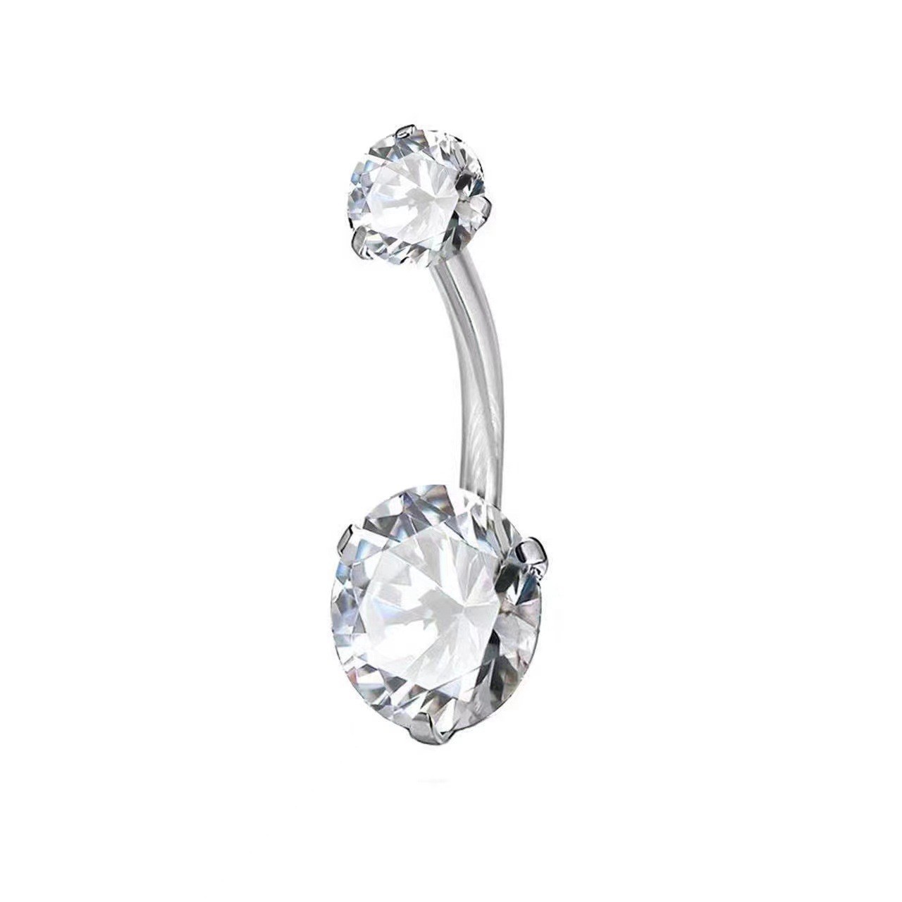 Heart CZ Belly Piercing Ring – Double Gem Curved Barbell 14G