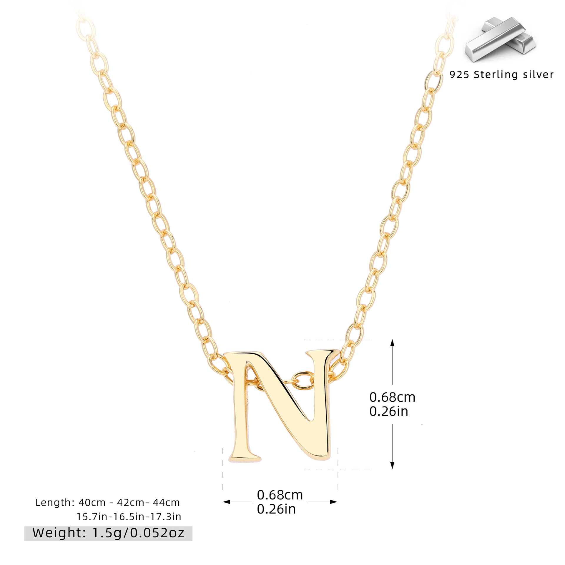 Initial Necklace – S925 Sterling Silver A–Z Alphabet Pendant Clavicle Chain