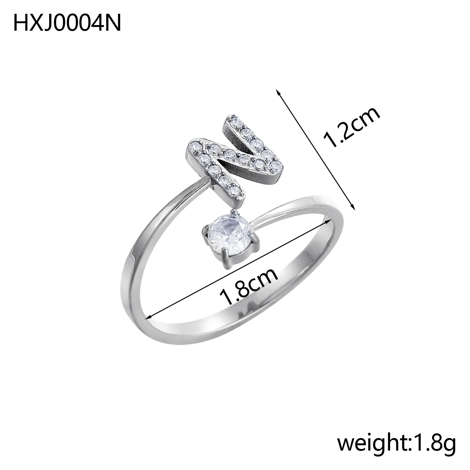 Initial Ring – Diamond-Studded Alphabet Open Ring for Women | Customizable