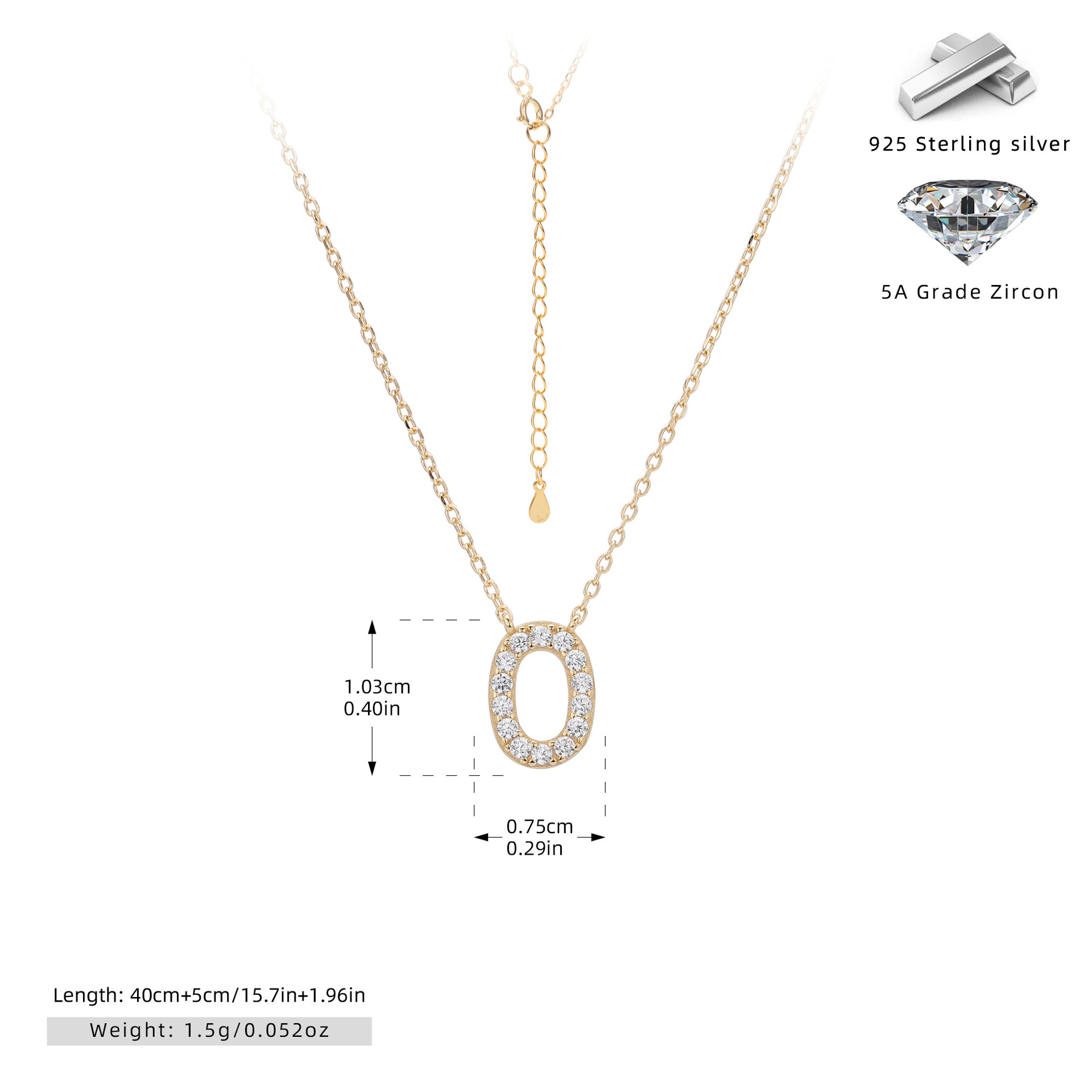 Initial Necklace – S925 Sterling Silver Dainty Pave Alphabet Pendant Necklace