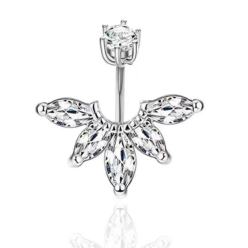 Heart CZ Belly Piercing Ring – Double Gem Curved Barbell 14G
