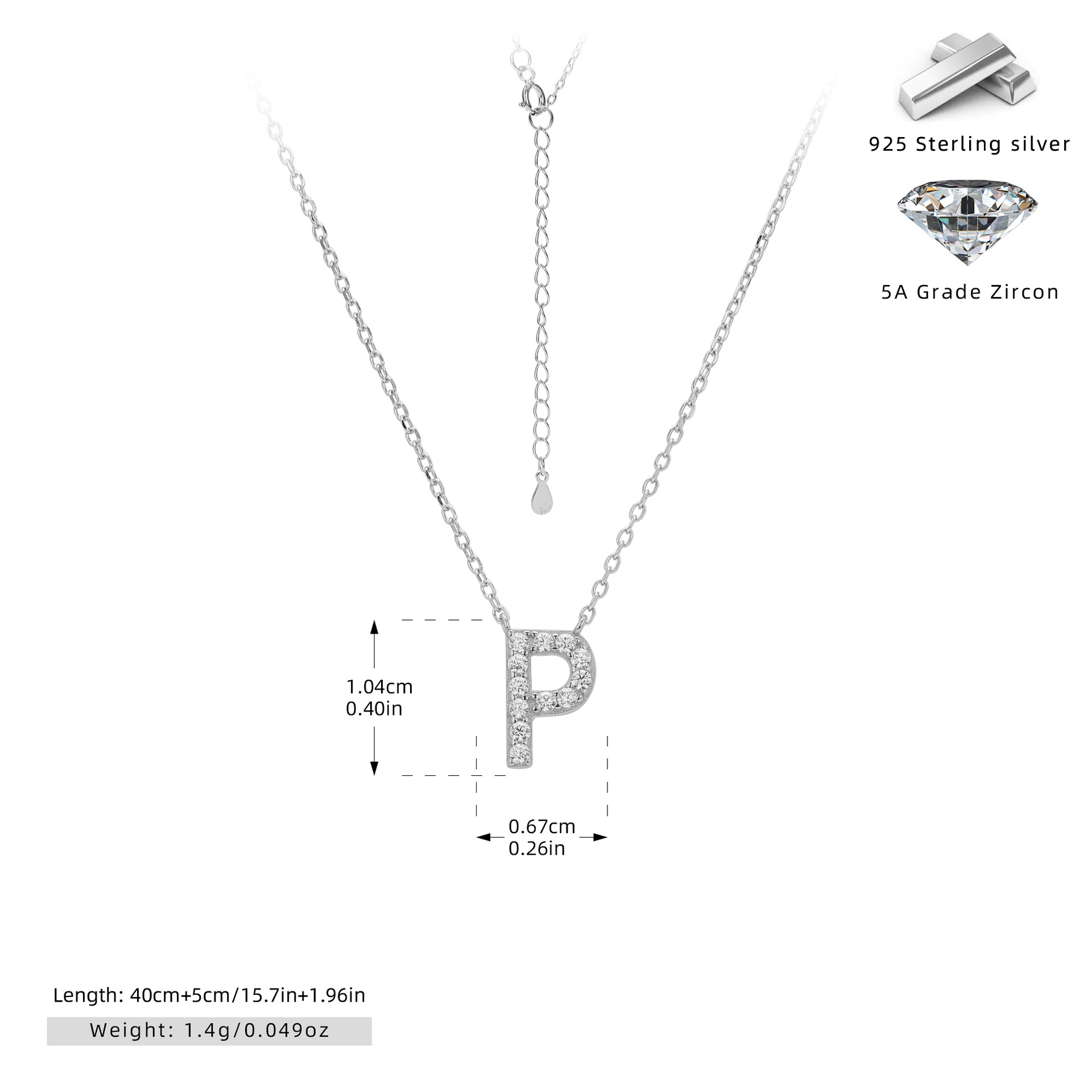 Initial Necklace – S925 Sterling Silver Dainty Pave Alphabet Pendant Necklace