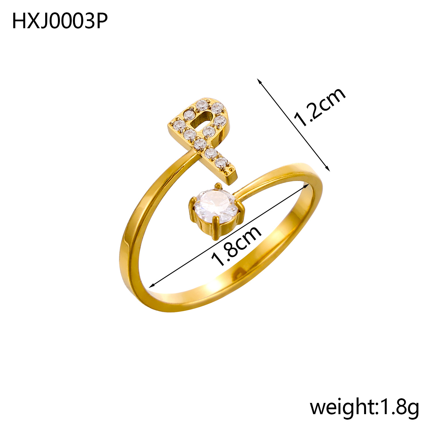 Initial Ring – Diamond-Studded Alphabet Open Ring for Women | Customizable