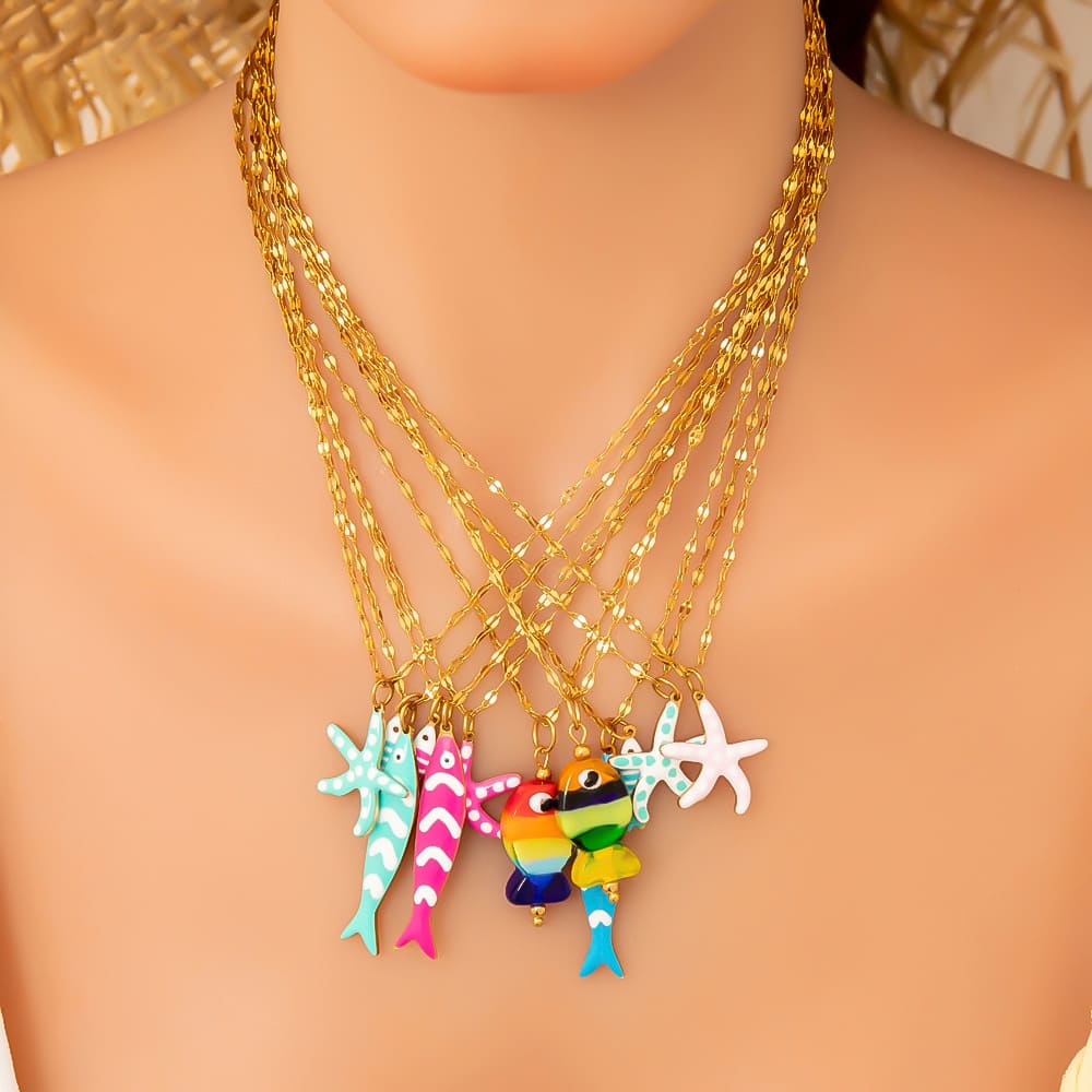 Trending Necklaces for Women – Minimalist Tropical Fish & Starfish Pendant Choker