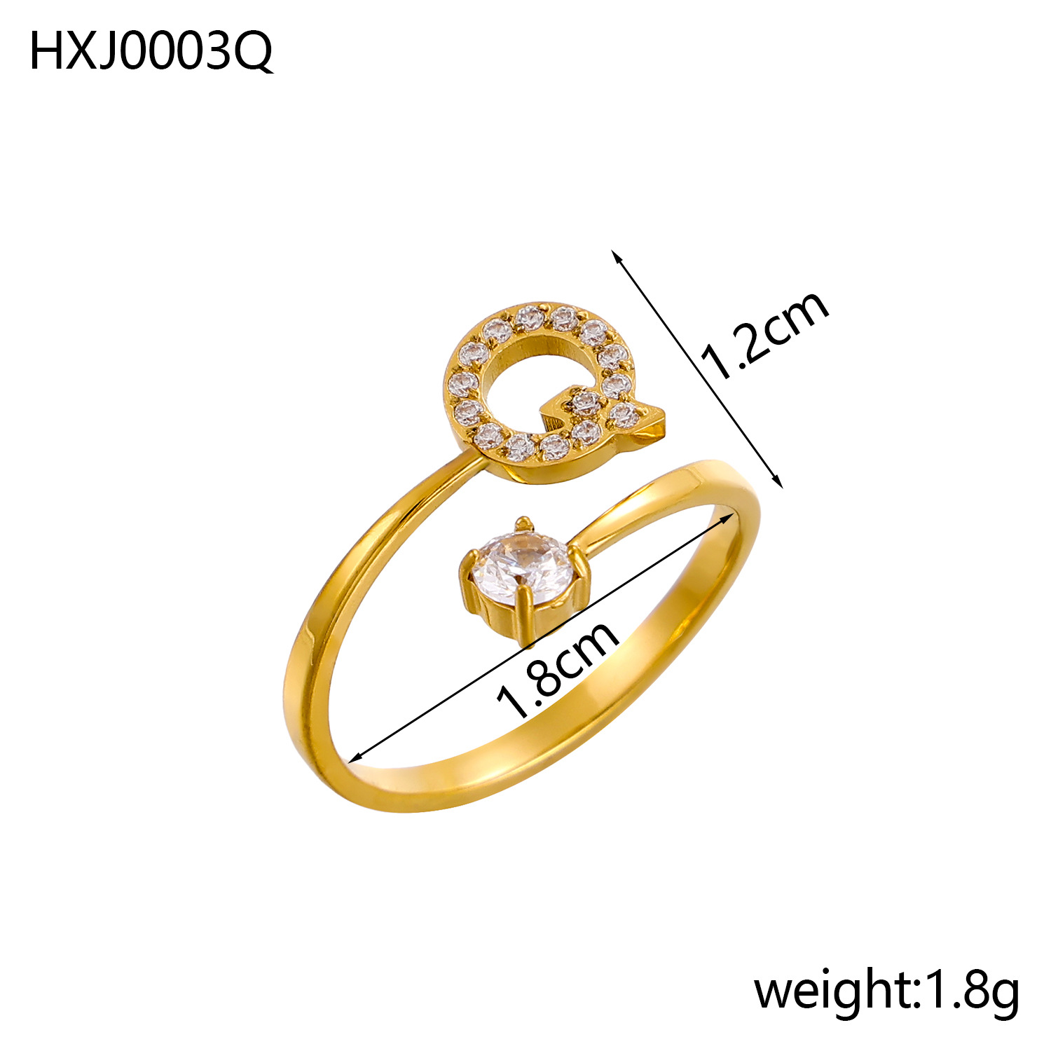 Initial Ring – Diamond-Studded Alphabet Open Ring for Women | Customizable